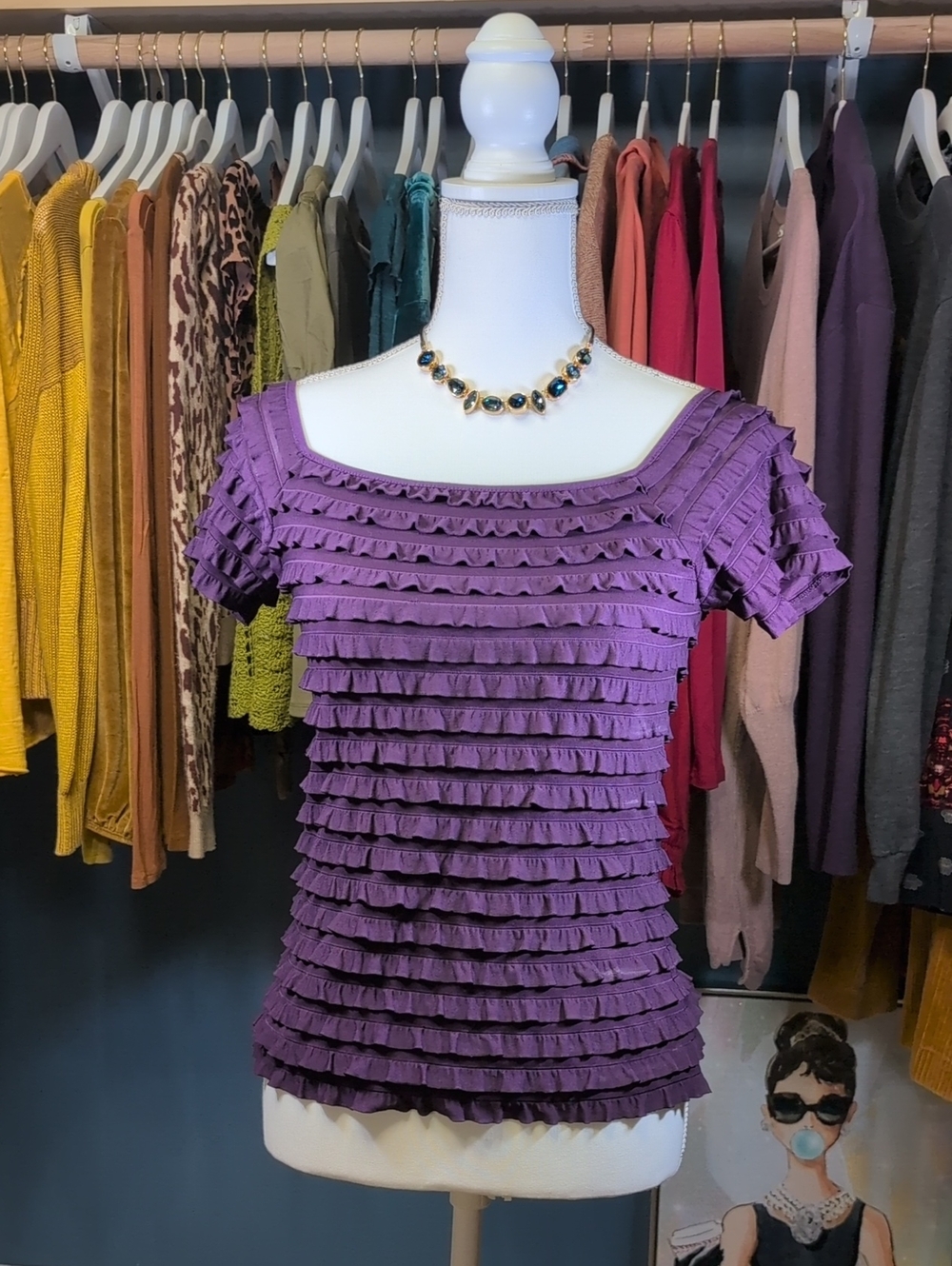 Joseph Ribkoff Purple Ruffle Tiered Short-Sleeve Top